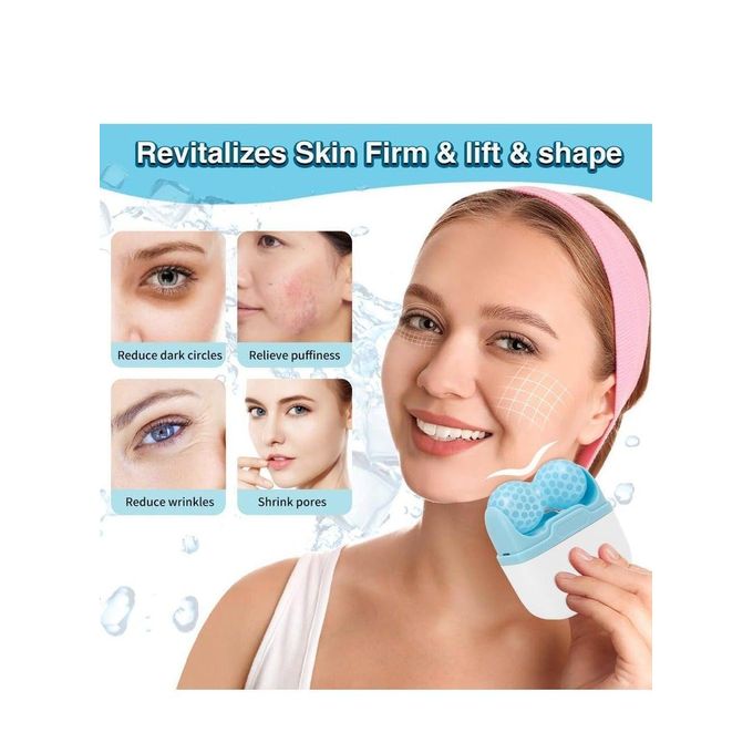 جهاز تدليك الوجه المبرد 2 في 1 للعناية بالبشرة يقلل من انتفاخ العين والتهاب الجلد (أزرق) - الصورة 3