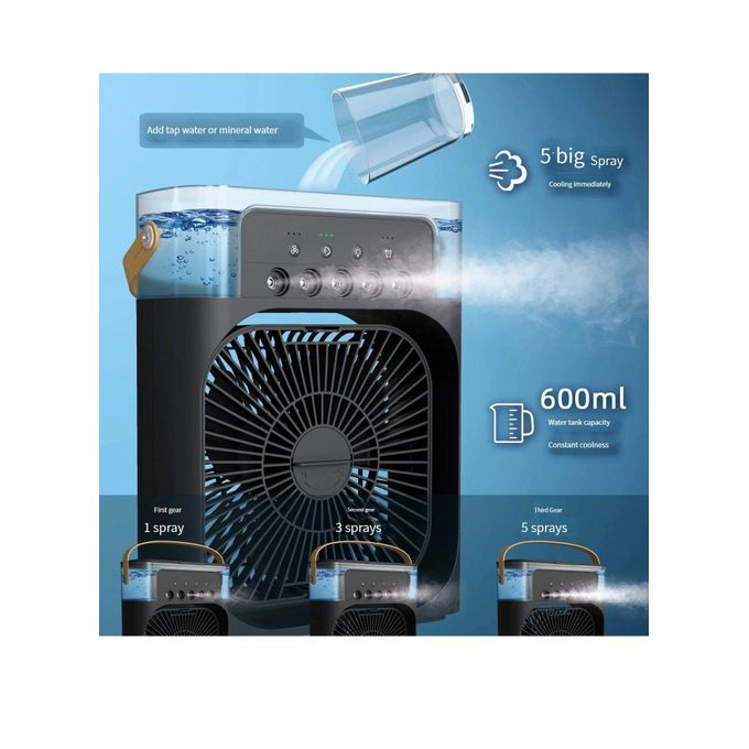 مروحة قوية ومحمولة - منخفضة الضوضاء - سعة 600 مل - 5 بخاخات رذاذ كبيرة - موزع زيوت عطرية عطرية - 7 أضواء ملونة - مؤقت 1 ساعة/2 ساعة/3 ساعات - تصميم عملي 5 في 1 (متعدد الألوان) - الصورة 4