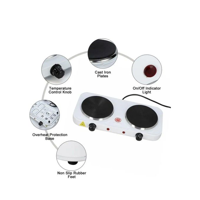 موقد طهي ساخن ذو شعلتين، سخان طهي، طلاء غير لاصق، حماية من الحرارة الزائدة، طهي كهربائي (1500 واط) - الصورة 2