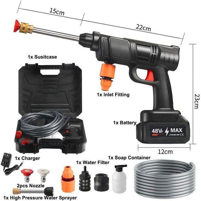 غسالة ضغط لاسلكية EBOIN، مسدس ماء بضغط 30 بار، بطارية ليثيوم 48 فولت تدوم 60 دقيقة بشحنة كاملة، غسالة ضغط عالي محمولة لتنظيف السيارة/السياج/الجدران/السطح - الصورة 2