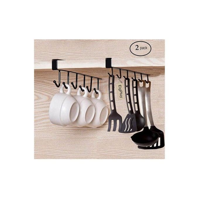 استمتع بتنظيم مطبخك مع قطعتين متعددتي الوظائف بدون مسامير، مثالية لتعليق أكواب القهوة والأكواب، مما يوفر لك مساحة إضافية تحت الخزانة. - الصورة 2