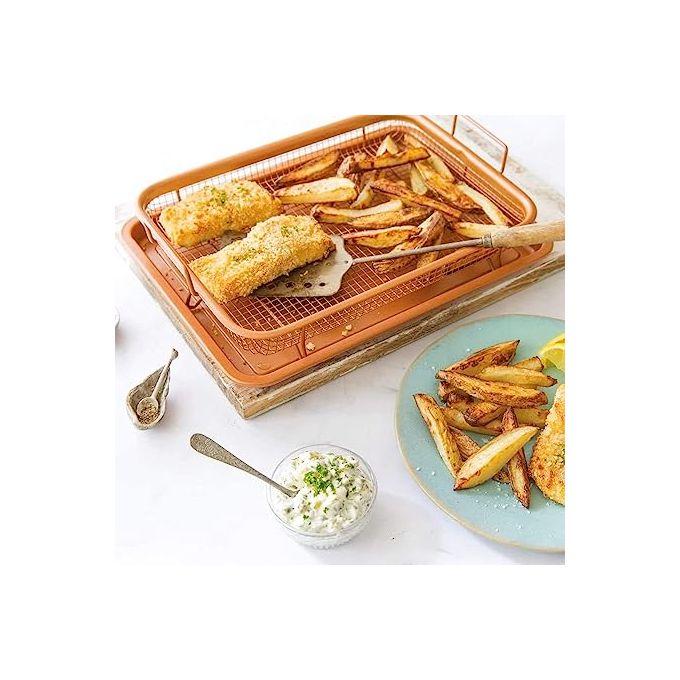 صينية خبز كرسيبر نحاسية مقاومة للالتصاق للفرن مع سلة قلي شبكية مرتفعة للقلي الهوائي - الصورة 3