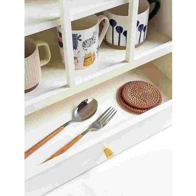 خزانة تخزين أكواب متعددة الأغراض - منظم أكواب عصري مع رفوف مقسمة ودرج إضافي، رف أنيق لعداد المطبخ - الصورة 3