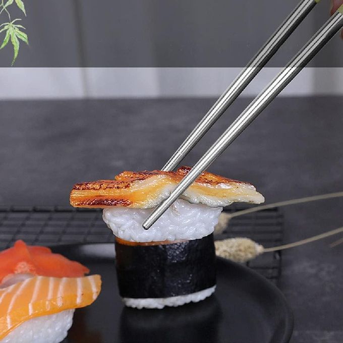 عيدان طعام مزدوجة ستانلس ستيل قابلة لاعادة الاستخدام خفيفة الوزن ومقاومة للانزلاق امنة للغسيل في غسالة الاطباق، ادوات مائدة (5 قطع من عيدان مزدوجة قمحية بالوان متعددة) - الصورة 4