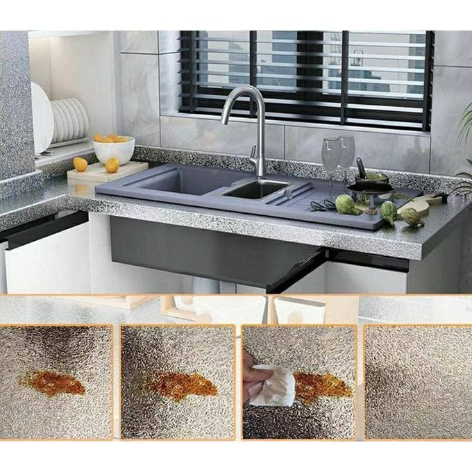 لفة ملصقات القصدير بنسيج خشن 5 متر حجم كبير مقاومة للحريق متعددة الاستخدامات (فضي) - الصورة 4