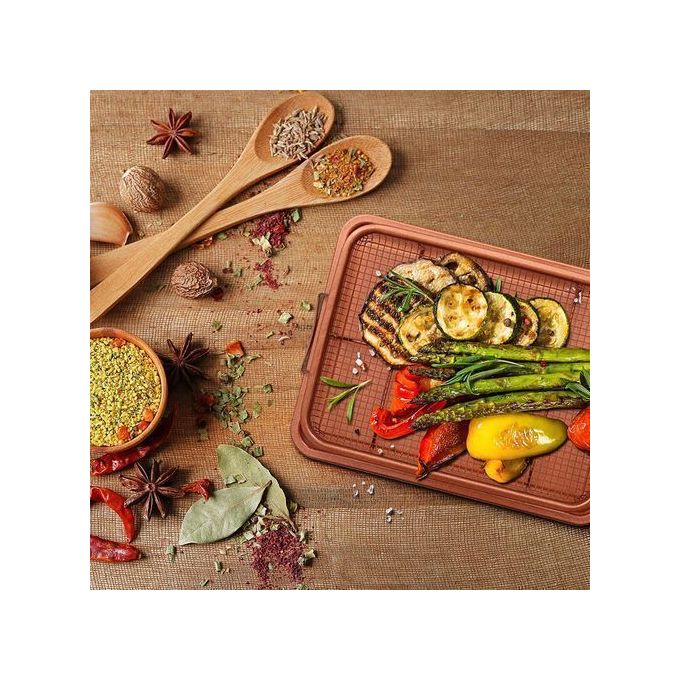 صينية خبز كرسيبر نحاسية مقاومة للالتصاق للفرن مع سلة قلي شبكية مرتفعة للقلي الهوائي - الصورة 4