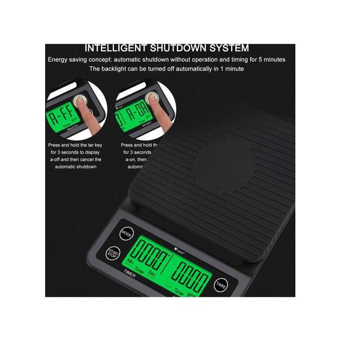 ميزان مطبخ كهربائي دقيق، ميزان قهوة مع مؤقت، ميزان مطبخ عالي الدقة، ميزان منصة إلكتروني صغير، ميزان طعام 5 كجم/0.1، أسود، 23*5*15 سم - الصورة 6