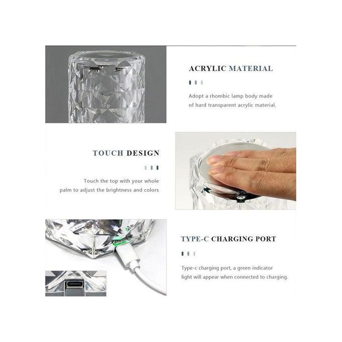 مصباح طاولة روز دايموند للشحن عبر USB أبيض 21 × 9 × 9 سم - الصورة 6