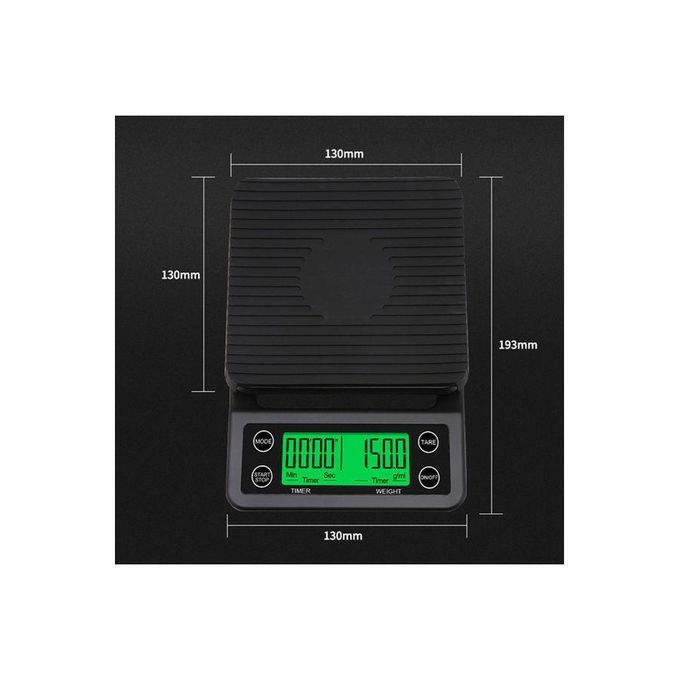 ميزان مطبخ كهربائي دقيق، ميزان قهوة مع مؤقت، ميزان مطبخ عالي الدقة، ميزان منصة إلكتروني صغير، ميزان طعام 5 كجم/0.1، أسود، 23*5*15 سم - الصورة 7